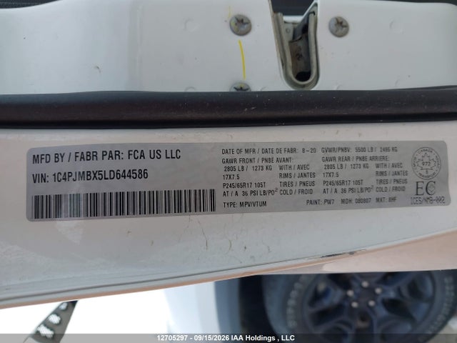 Продажа на аукционе авто 2020 Jeep Cherokee Trailhawk, vin: 1C4PJMBX5LD644586, номер лота: 12705297