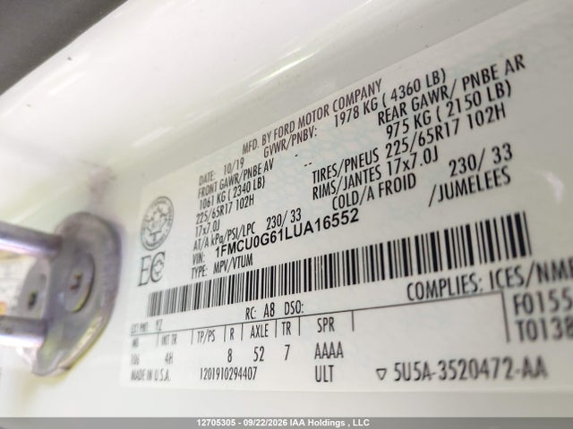 Ford ESCAPE SE 2020 1FMCU0G61LUA16552 Image 9