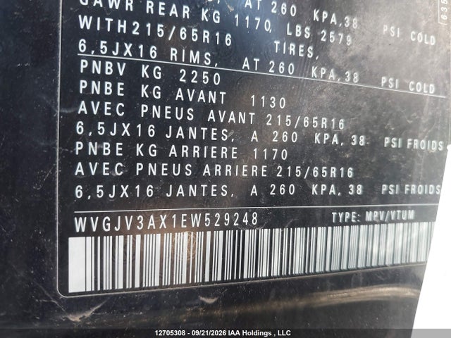 WVGJV3AX1EW529248 Volkswagen Tiguan S/se/sel/r-line