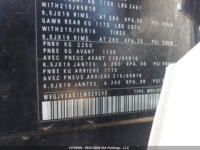 WVGJV3AX1EW529248 Volkswagen Tiguan S/se/sel/r-line