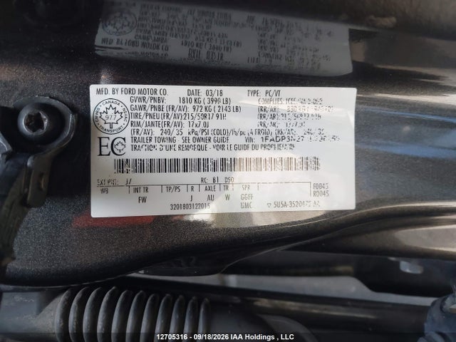 2018 Ford Focus Titanium მანქანა იყიდება აუქციონზე, vin: 1FADP3N27JL296259, აუქციონის ნომერი: 12705316