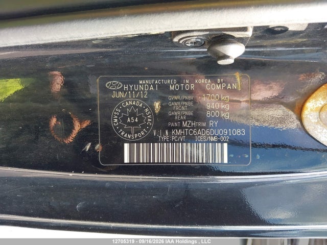12705319 :رقم المزاد ، KMHTC6AD6DU091083 vin ، 2013 Hyundai Veloster Tech مزاد بيع