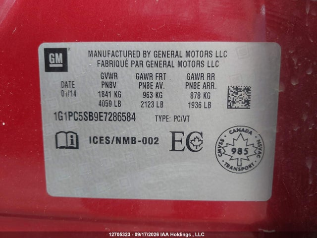 Aukcja sprzedaży 2014 Chevrolet Cruze 1lt, vin: 1G1PC5SB9E7286584, numer aukcji: 12705323