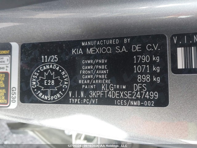 2025 Kia K4 Lx მანქანა იყიდება აუქციონზე, vin: 3KPFT4DEXSE247499, აუქციონის ნომერი: 12705324