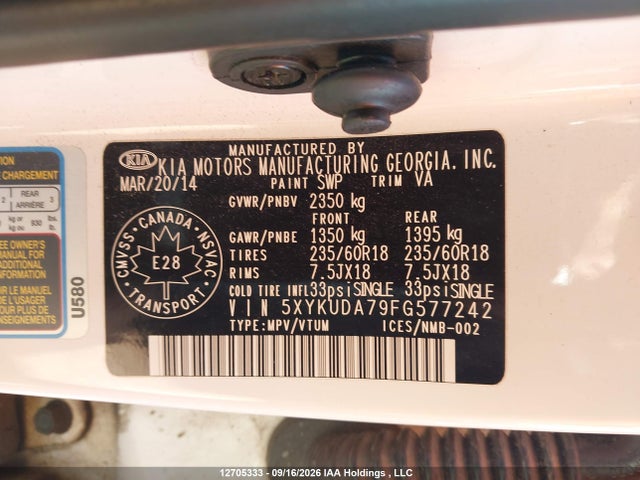Продажа на аукционе авто 2015 Kia Sorento Ex V6, vin: 5XYKUDA79FG577242, номер лота: 12705333