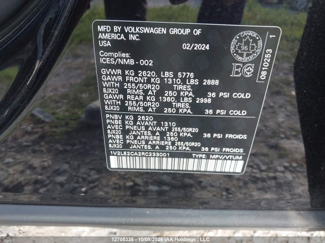 Aukcja sprzedaży 2024 Volkswagen Atlas Cross Sport, vin: 1V2LE2CA2RC233001, numer aukcji: 12705338