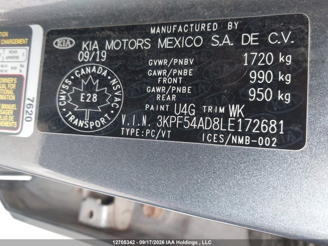 Aukcja sprzedaży 2020 Kia Forte Ex, vin: 3KPF54AD8LE172681, numer aukcji: 12705342