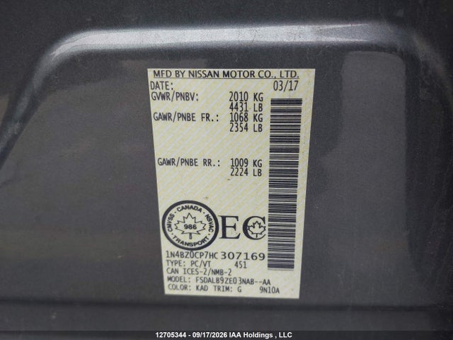 Продажа на аукционе авто 2017 Nissan Leaf S/sl/sv, vin: 1N4BZ0CP7HC307169, номер лота: 12705344