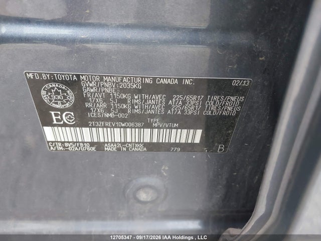 Продаж на аукціоні авто 2013 Toyota Rav4 Le, vin: 2T3ZFREV1DW006387, номер лоту: 12705347