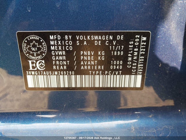 Volkswagen GOLF S/SE 2018 3VWG17AU5JM269290 Image 9
