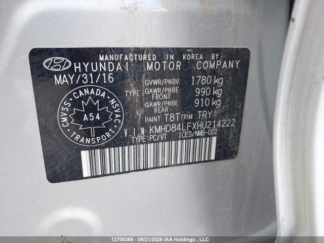 12705369 :رقم المزاد ، KMHD84LFXHU214222 vin ، 2017 Hyundai Elantra Gls مزاد بيع