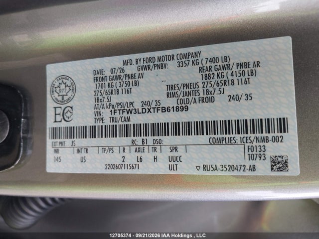 Продажа на аукционе авто 2026 Ford F150 Xlt, vin: 1FTFW3LDXTFB61899, номер лота: 12705374