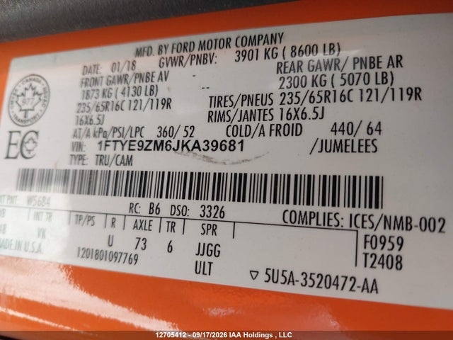 Ford Transit T-150 2018 1FTYE9ZM6JKA39681 Image 18