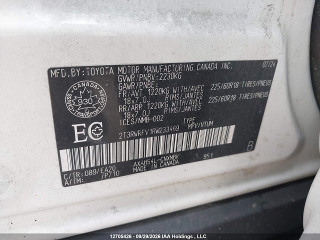 2T3RWRFV1RW233469 Toyota Rav4 Hybrid Xle