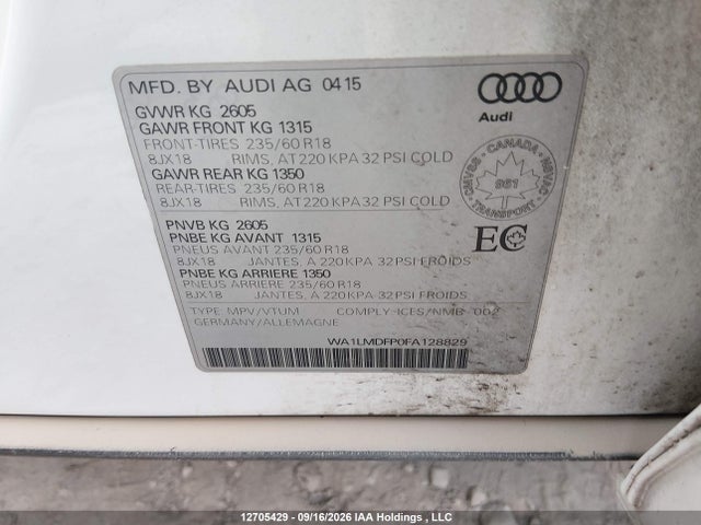 12705429 :رقم المزاد ، WA1LMDFP0FA128829 vin ، 2015 Audi Q5 Tdi/premium Plus مزاد بيع