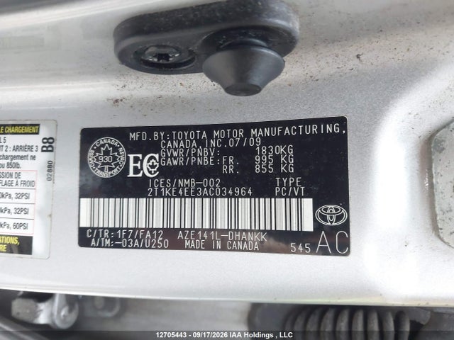 12705443 :رقم المزاد ، 2T1KE4EE3AC034964 vin ، 2010 Toyota Matrix Xr مزاد بيع