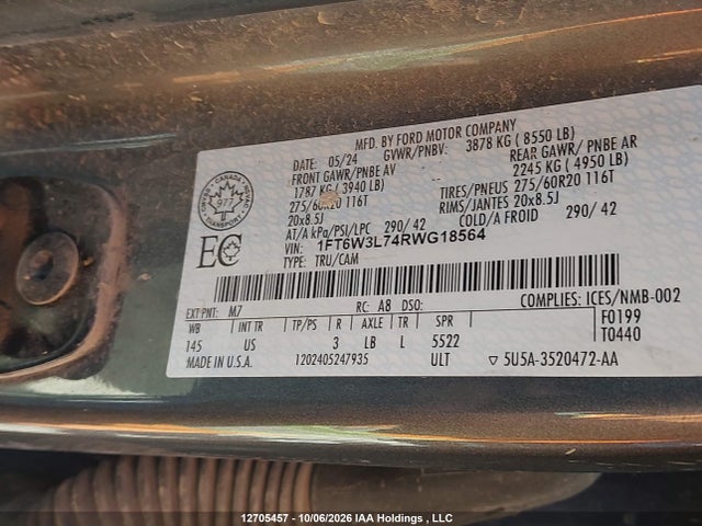 Ford F-150 LIGHTNING 2024 1FT6W3L74RWG18564 Image 9