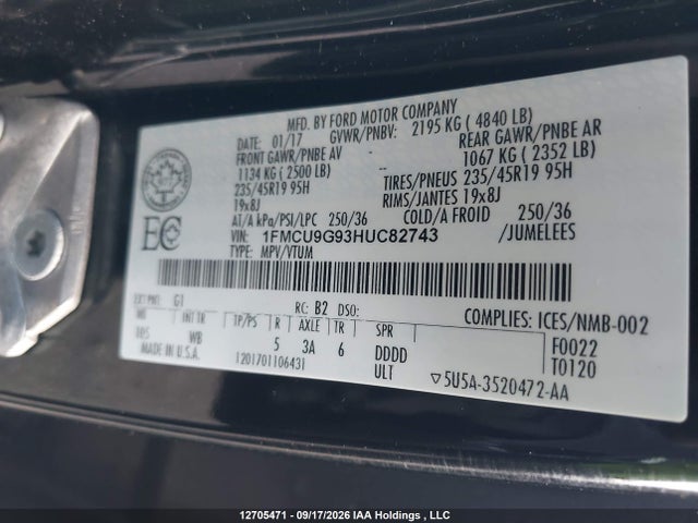 Ford ESCAPE SE 2017 1FMCU9G93HUC82743 Image 18
