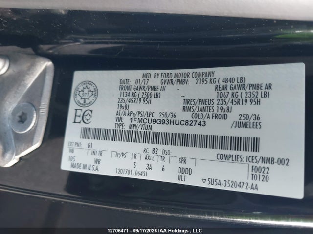 Ford ESCAPE SE 2017 1FMCU9G93HUC82743 Image 9