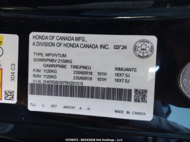 Продажа на аукционе авто 2024 Honda Cr-v, vin: 2HKRS6H97RH201515, номер лота: 12705472