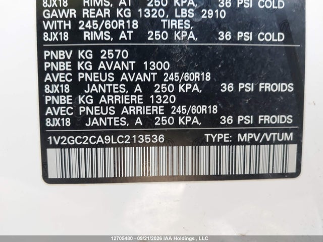 2020 Volkswagen Atlas Cross Sport S მანქანა იყიდება აუქციონზე, vin: 1V2GC2CA9LC213536, აუქციონის ნომერი: 12705480