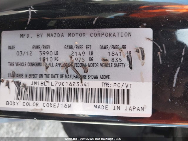 12705481 :رقم المزاد ، JM1BL1L79C1623341 vin ، 2012 Mazda Mazda3 Gs-sky مزاد بيع