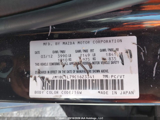 12705481 :رقم المزاد ، JM1BL1L79C1623341 vin ، 2012 Mazda Mazda3 Gs-sky مزاد بيع