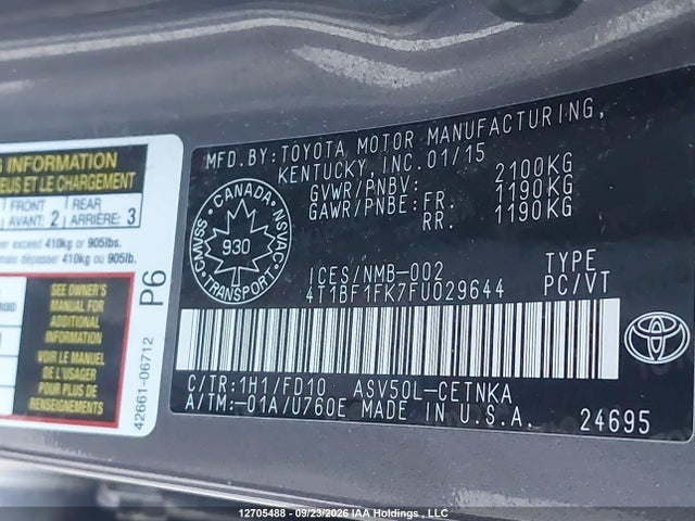 4T1BF1FK7FU029644 Toyota Camry Le/xle/se/xse