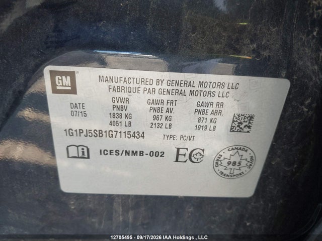 12705495 :رقم المزاد ، 1G1PJ5SB1G7115434 vin ، 2016 Chevrolet Cruze Limited Eco مزاد بيع
