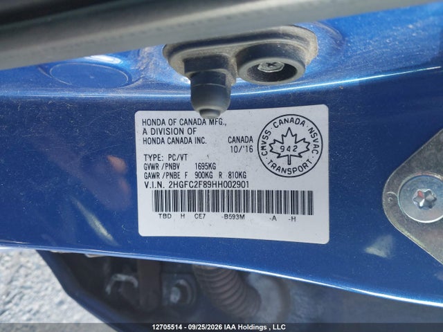 Honda CIVIC EX 2017 2HGFC2F89HH002901 Image 9