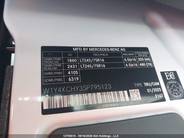 12705515 :رقم المزاد ، W1Y4KCHY3SP795123 vin ، 2025 Mercedes-benz Sprinter 2500 مزاد بيع