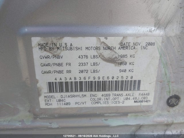 Продажа на аукционе авто 2009 Mitsubishi Galant Es, vin: 4A3AB36F99E602520, номер лота: 12705521