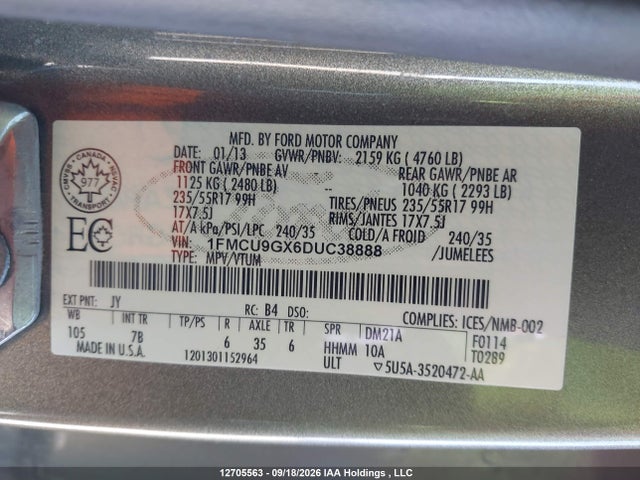 Продажа на аукционе авто 2013 Ford Escape Se, vin: 1FMCU9GX6DUC38888, номер лота: 12705563
