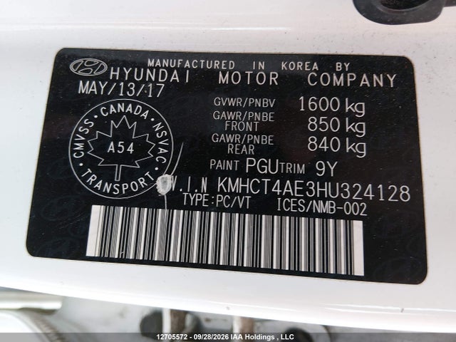 Продажа на аукционе авто 2017 Hyundai Accent Se, vin: KMHCT4AE3HU324128, номер лота: 12705572