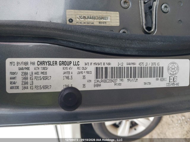 12705573 :رقم المزاد ، 1C4NJRAB8CD594227 vin ، 2012 Jeep Patriot مزاد بيع