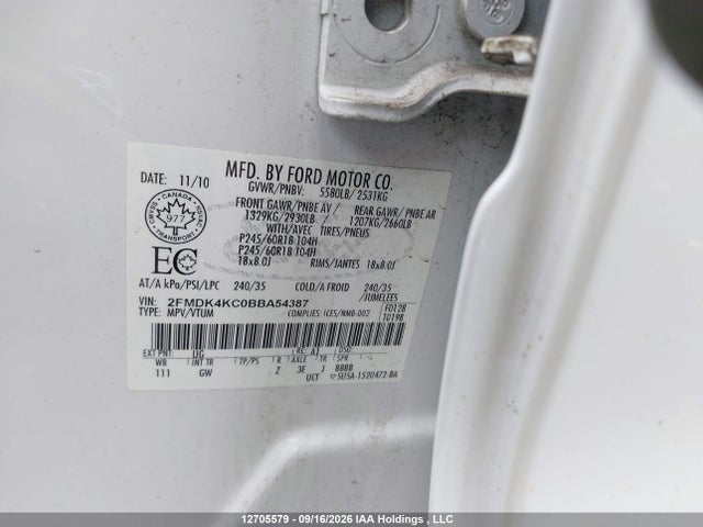 Aukcja sprzedaży 2011 Ford Edge Limited, vin: 2FMDK4KC0BBA54387, numer aukcji: 12705579
