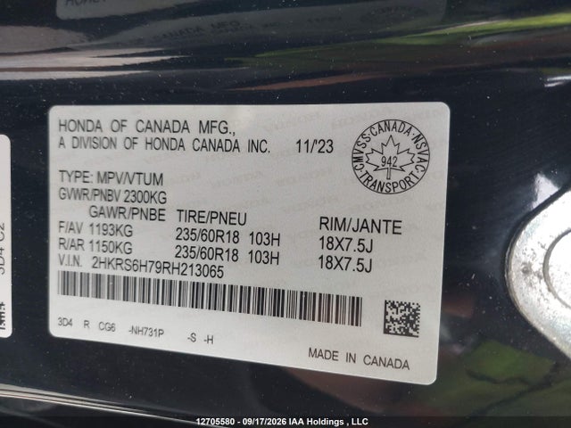 Aukcja sprzedaży 2024 Honda Cr-v Hybrid, vin: 2HKRS6H79RH213065, numer aukcji: 12705580