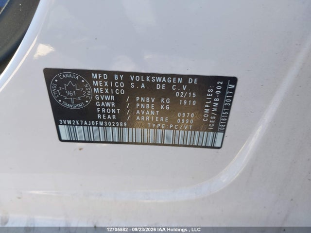 Aukcja sprzedaży 2015 Volkswagen Jetta 2.0l Trendline/2.0l Trendline+, vin: 3VW2K7AJ0FM302989, numer aukcji: 12705582