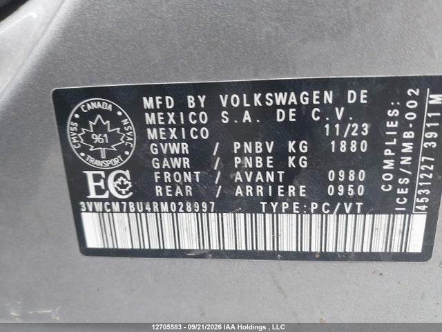 12705583 :رقم المزاد ، 3VWCM7BU4RM028997 vin ، 2024 Volkswagen Jetta مزاد بيع