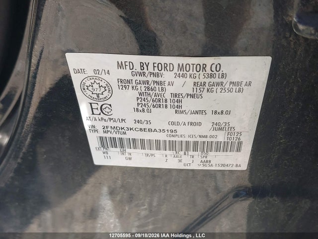 Aukcja sprzedaży 2014 Ford Edge, vin: 2FMDK3KC8EBA35195, numer aukcji: 12705595