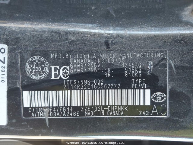 Продажа на аукционе авто 2006 Toyota Matrix, vin: 2T1KR32E16C562772, номер лота: 12705605
