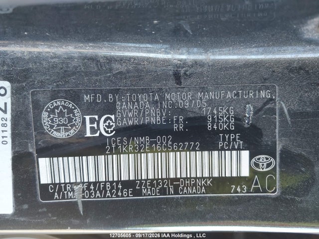 Продажа на аукционе авто 2006 Toyota Matrix, vin: 2T1KR32E16C562772, номер лота: 12705605