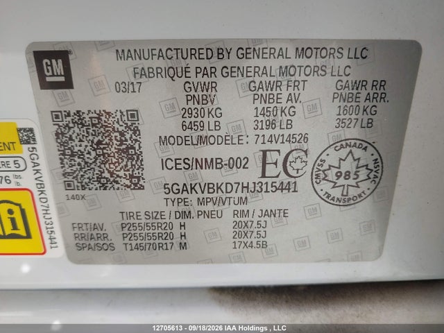 Aukcja sprzedaży 2017 Buick Enclave Leather, vin: 5GAKVBKD7HJ315441, numer aukcji: 12705613