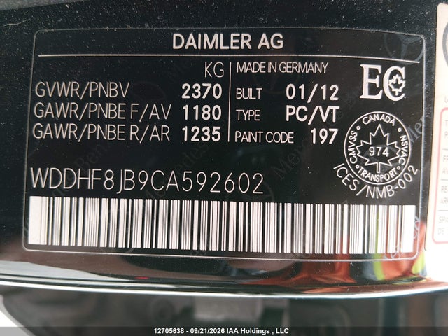 Aukcja sprzedaży 2012 Mercedes-benz E 350 4matic, vin: WDDHF8JB9CA592602, numer aukcji: 12705638