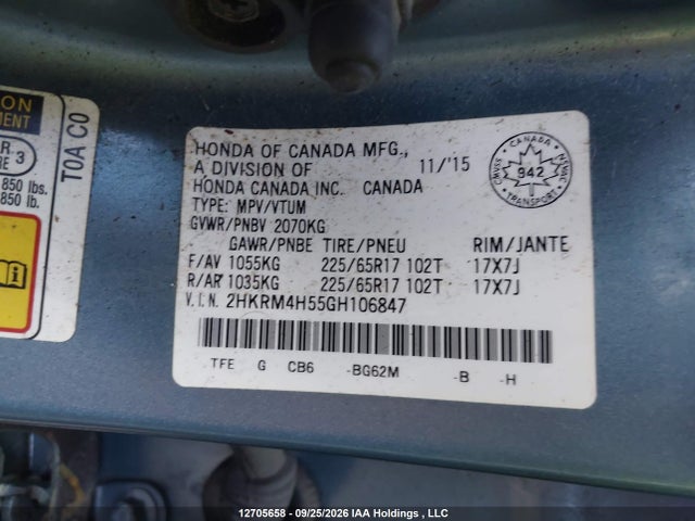 Honda CR-V EX 2016 2HKRM4H55GH106847 Image 9