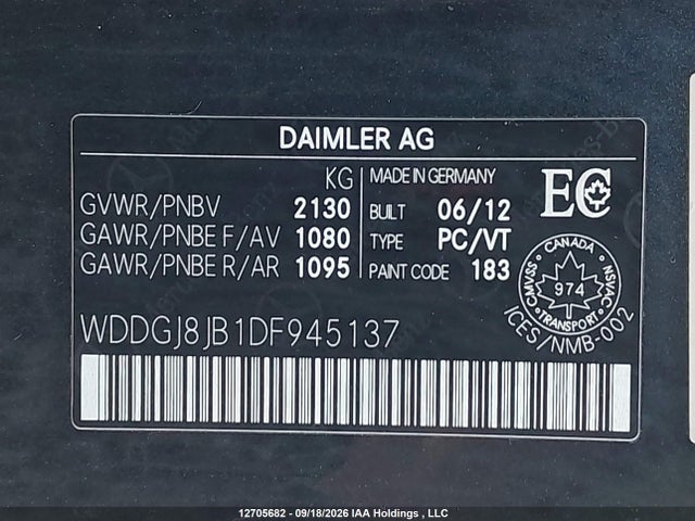 12705682 :رقم المزاد ، WDDGJ8JB1DF945137 vin ، 2013 Mercedes-benz C 350 4matic مزاد بيع