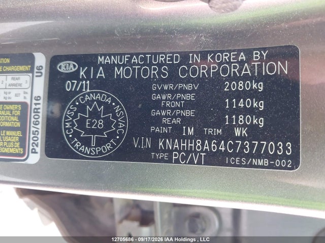 Aukcja sprzedaży 2012 Kia Rondo, vin: KNAHH8A64C7377033, numer aukcji: 12705686