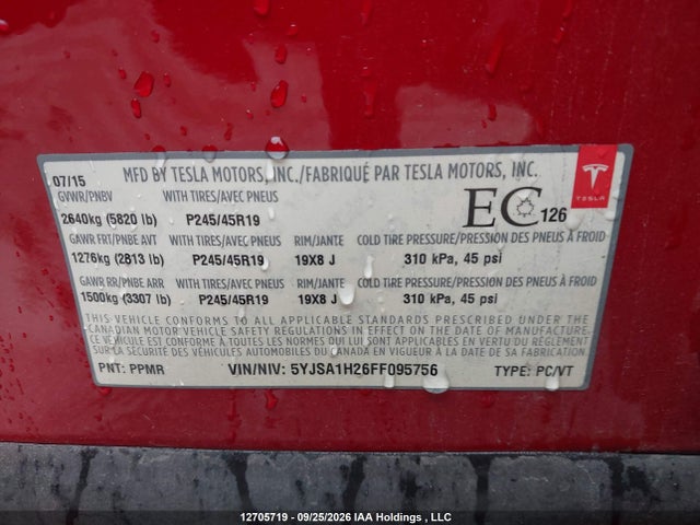 Tesla Model S 85d 2015 5YJSA1H26FF095756 Image 9