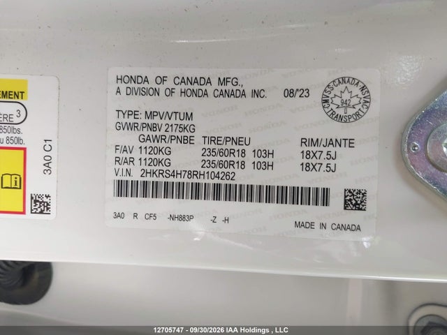 Honda Cr-v Ex-l 2024 2HKRS4H78RH104262 Image 9