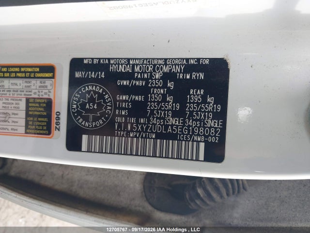 2014 Hyundai Santa Fe Sport მანქანა იყიდება აუქციონზე, vin: 5XYZUDLA5EG198082, აუქციონის ნომერი: 12705767